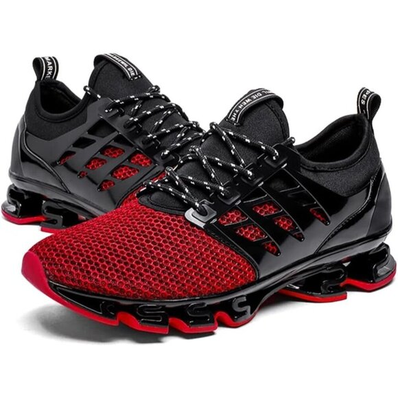Men's Black Red Sneakers Sport Running Athletic Tennis Walking Shoes - Picture 4 of 6